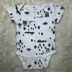 Gerber Onesie Diaper Shirt White Woodland Creatures  Size Neworn